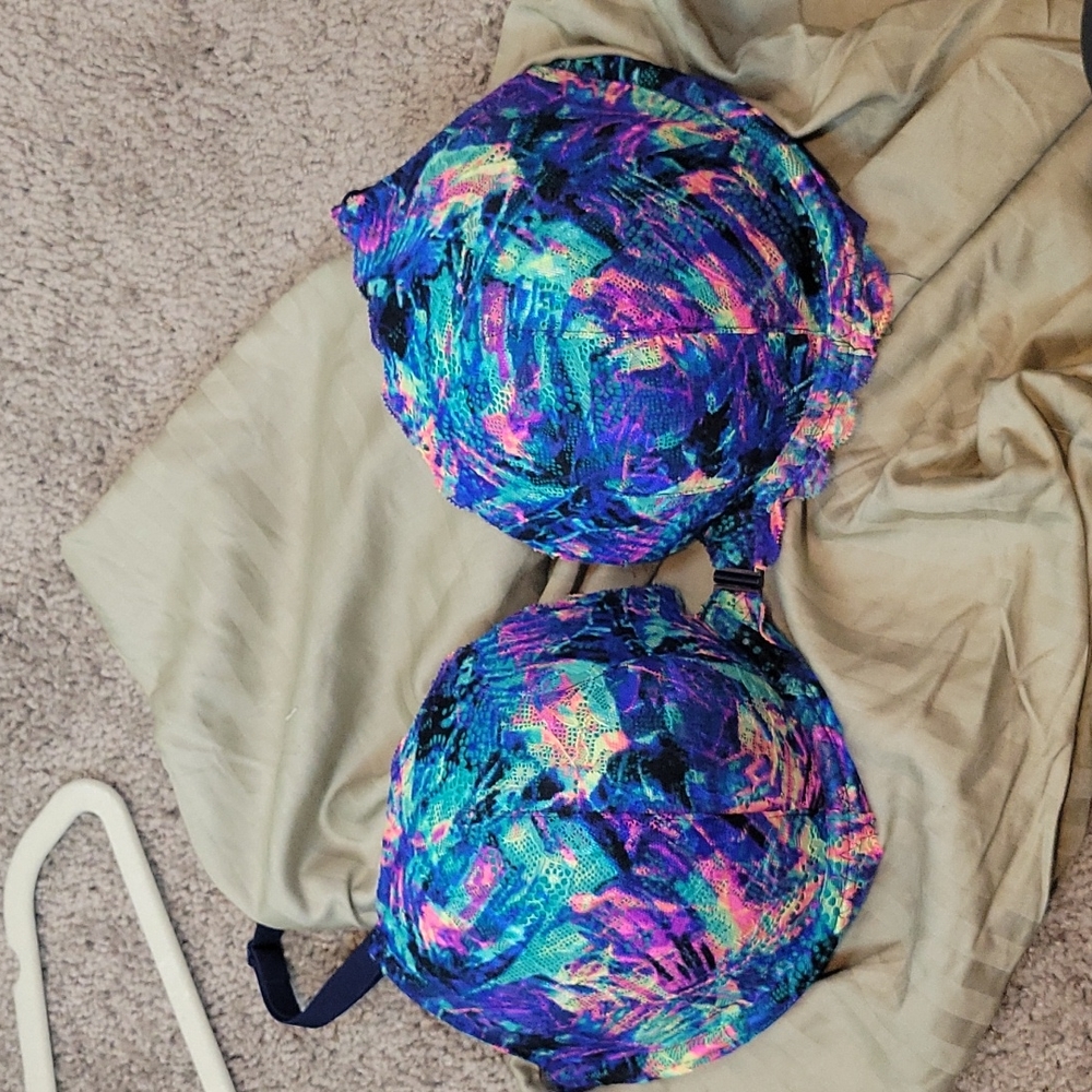 (2 for 25) Pink by Victoria's Secret front close racerback bra, rainbow